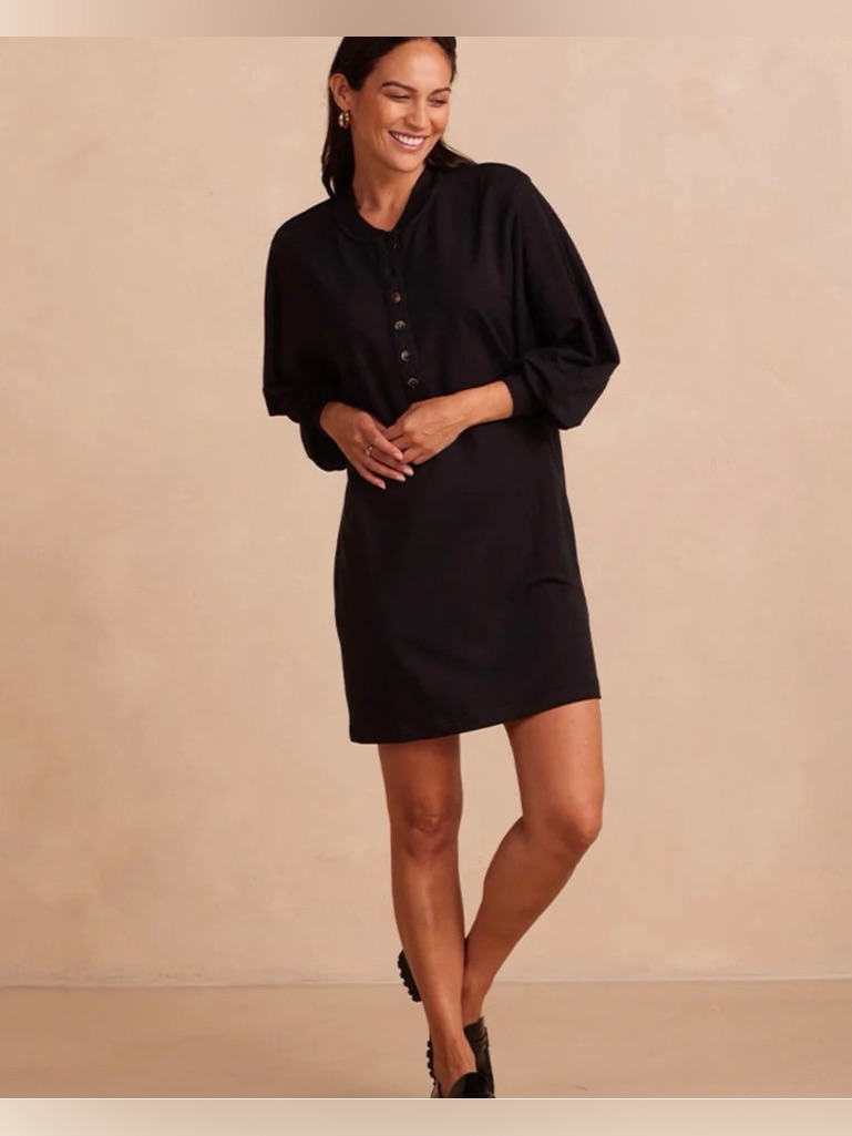 Summersalt Women's Sz. M The Softest French Terry Henley Dress In Black